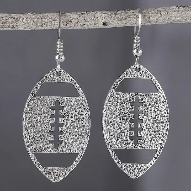 Unique Silvery Football Dangle Earrings Zinc Alloy Jewelry Vintage Elegant Style For Women Daily Sports Earring