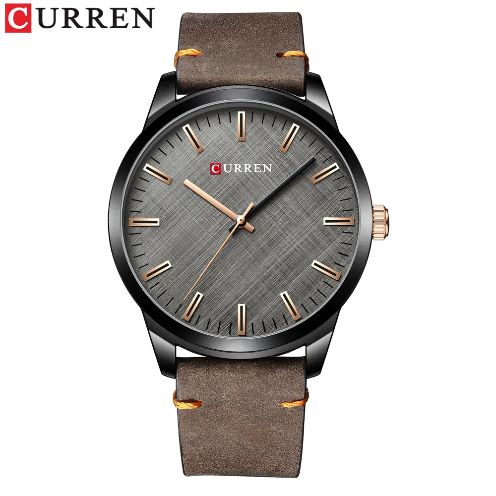 Stainless Steel Brown Leather Band Current box black bronze original wrist watches  Sports Watches Men
