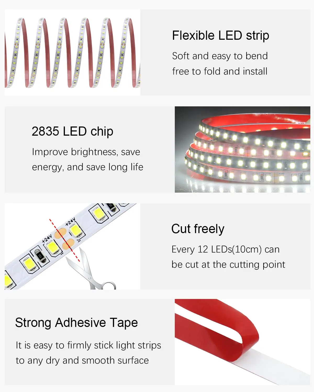 2835 Constant Current Lights Strip Smd Light 120 240 Leds 60D Flexible 12V Rope 5V Light 12V Rgb Led Strip Led For Tv