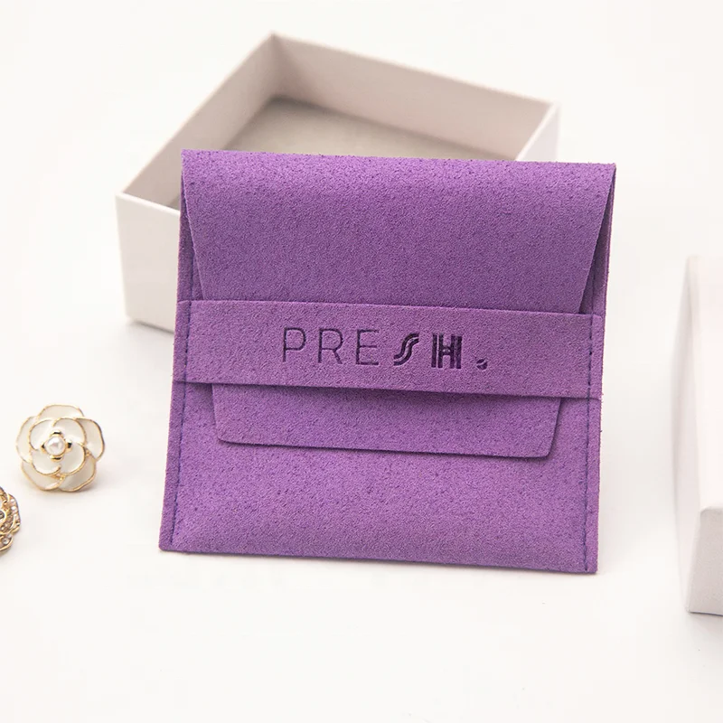 Small Envelope Jewelry Packaging Pouch Microfiber Jewelry Bag With Emboss Logo