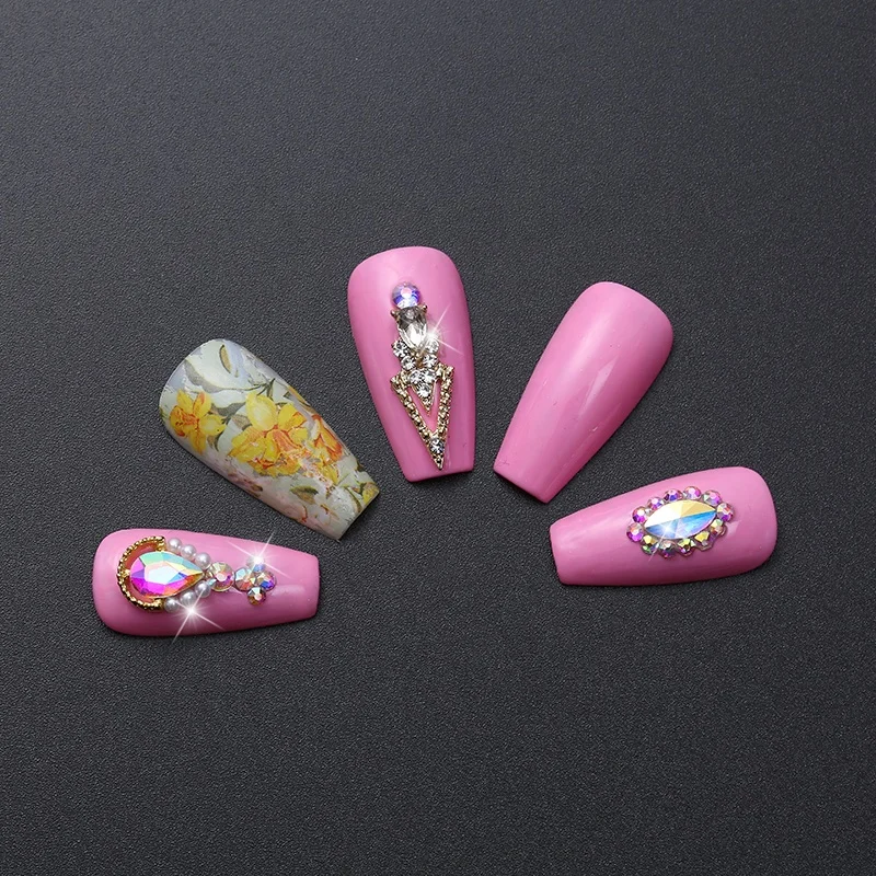 New Design Nail Art Rhinestone Sticker Transfer Foil Decals Diamond Rhinestone Box Jewelry Set Bow 3D Metal DIY Nail Art