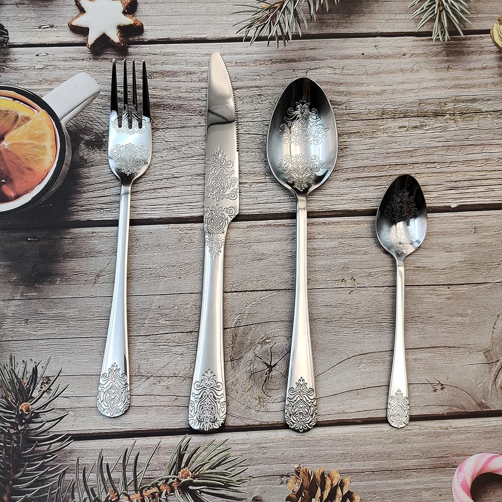 Factory Direct Sales 4 Pcs Stainless Steel Cutlery Spoon Fork Knife Dinnerware Flatware Sets Cutlery Dinner Set With Pattern