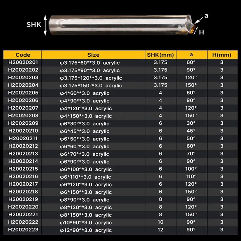 High Quality MCD Diamond endmill chamfering cutter silver copper aluminum acrylic milling cutter for metal H20010201