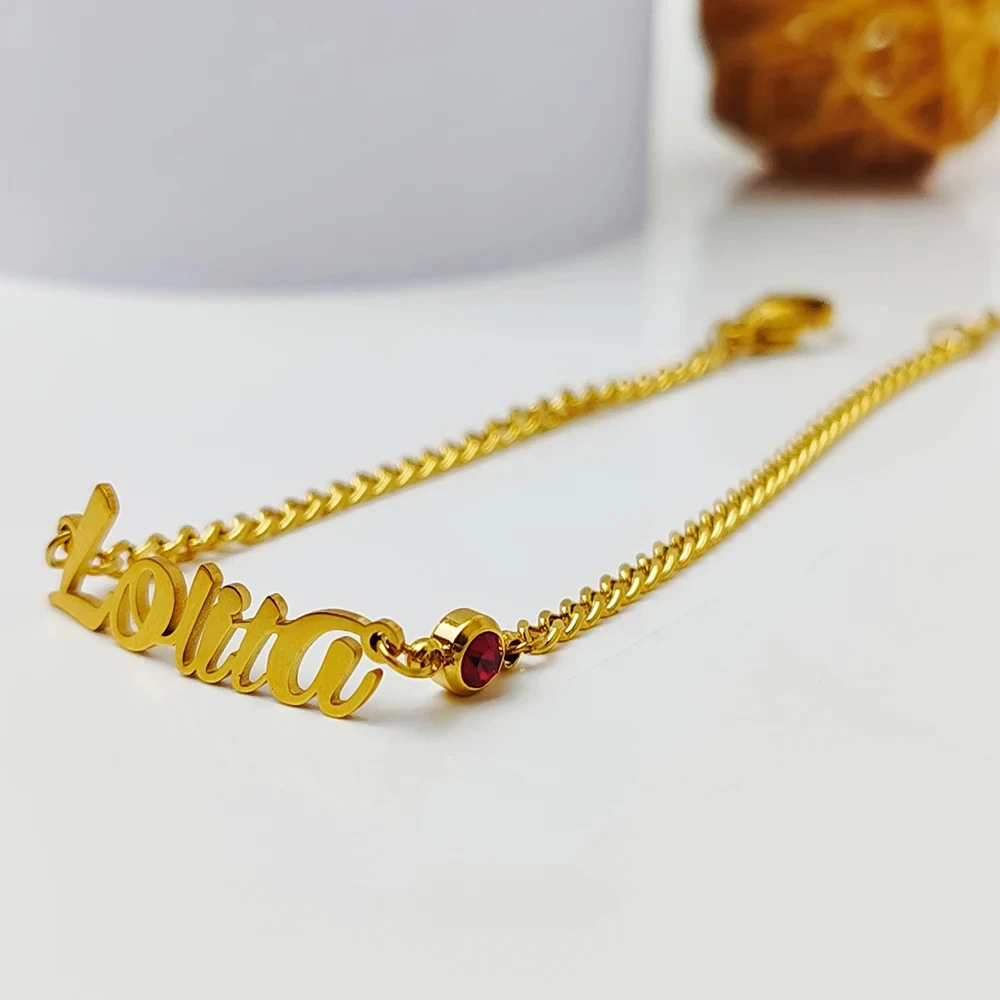 eManco Dropshipping DIY Birthstone Letter Personalized Name Bracelet Hip Hop Chain Rhinestone Name Bracelet