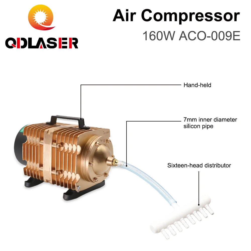 QDLASER Air Compressor 160W ACO-009E Electrical Magnetic Air Pump 110/220V 50/60HZ for CO2 Laser Engraving Cutting Machine