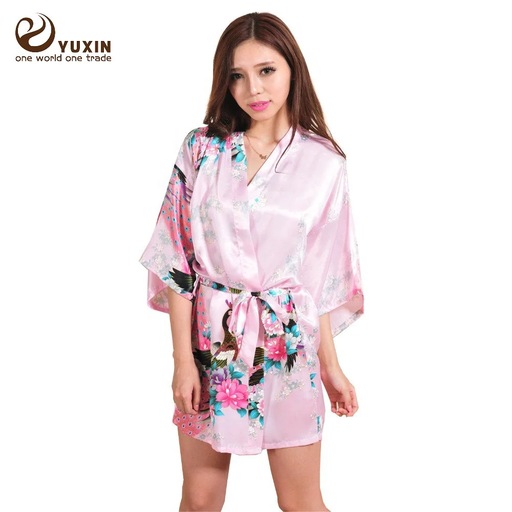 Long sleepwear Satin fashion Kimono Robes women bridal silk ROBE Long Nightgown 0609008