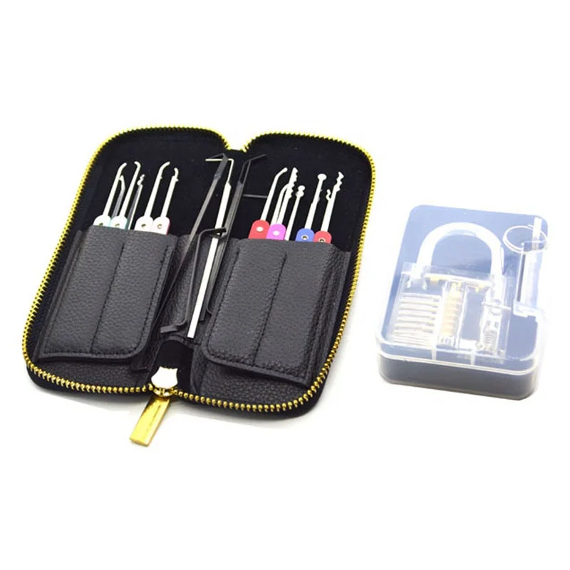 High Quality Stainless Steel 22pcs Auto Lock Pick Kit Set locksmith tools with Transparent Practice Padlock