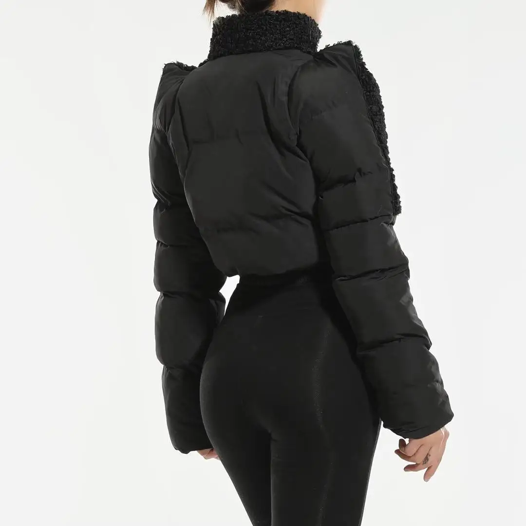 
trendy womens clothing jacket short stitching faux fur stand-up collar zipper coat autumn and winter women 