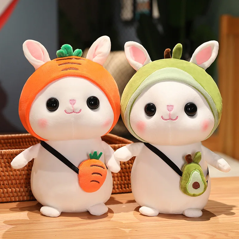 Colorful Animal Fruit Flower Rabbit Cute Big Eyes Small White Rabbit Orange Carrot Green Avocado Animal Plush Toy