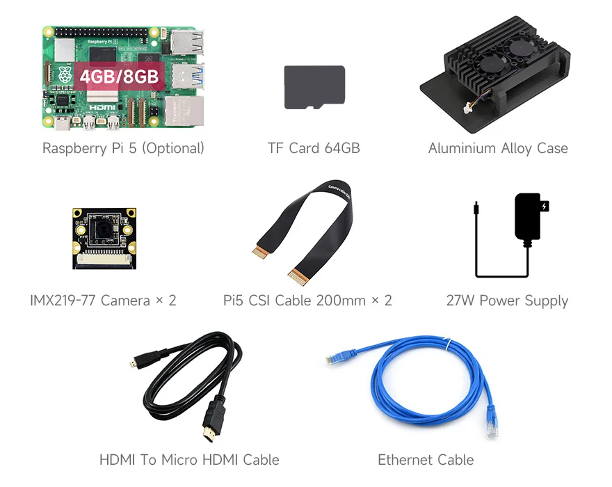 Raspberry Pi 5 Kit 4GB/8GB RAM BCM2712 processor 2.4GHz quad-core 64-bit Arm Cortex-A76 CPU Built Using RP1 I/O Controller