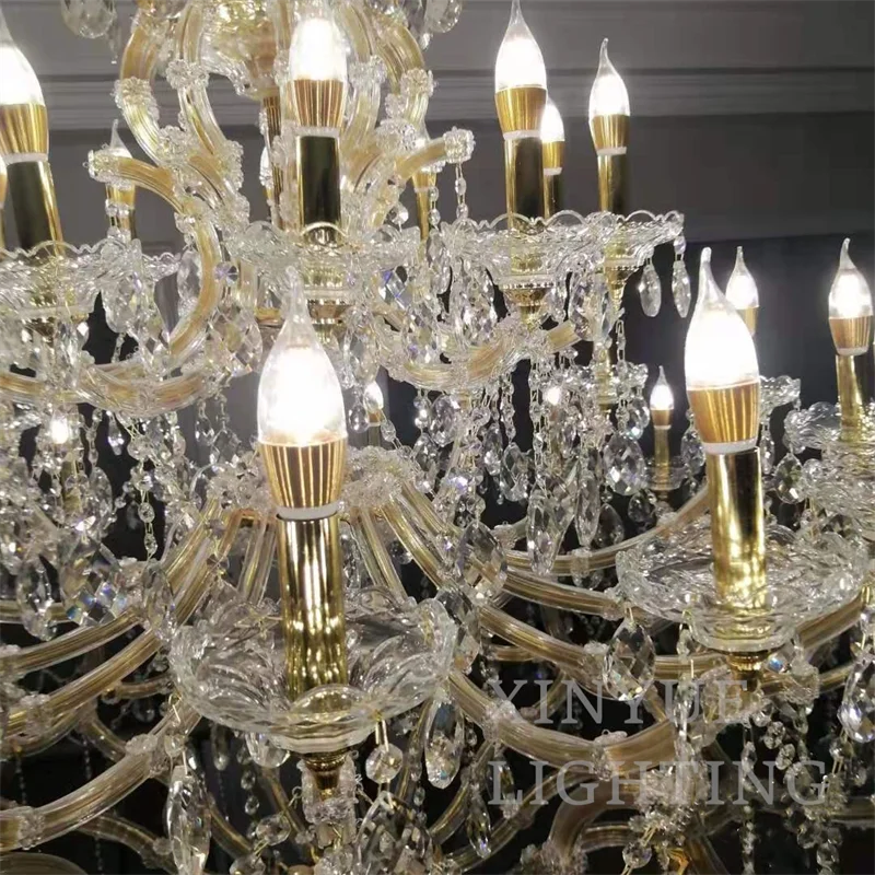 Modern Candle Chandelier Lighting Golden Finish cognac Crystal Decor Indoor Maria Theresa Crystal Chandelier Wedding  Party