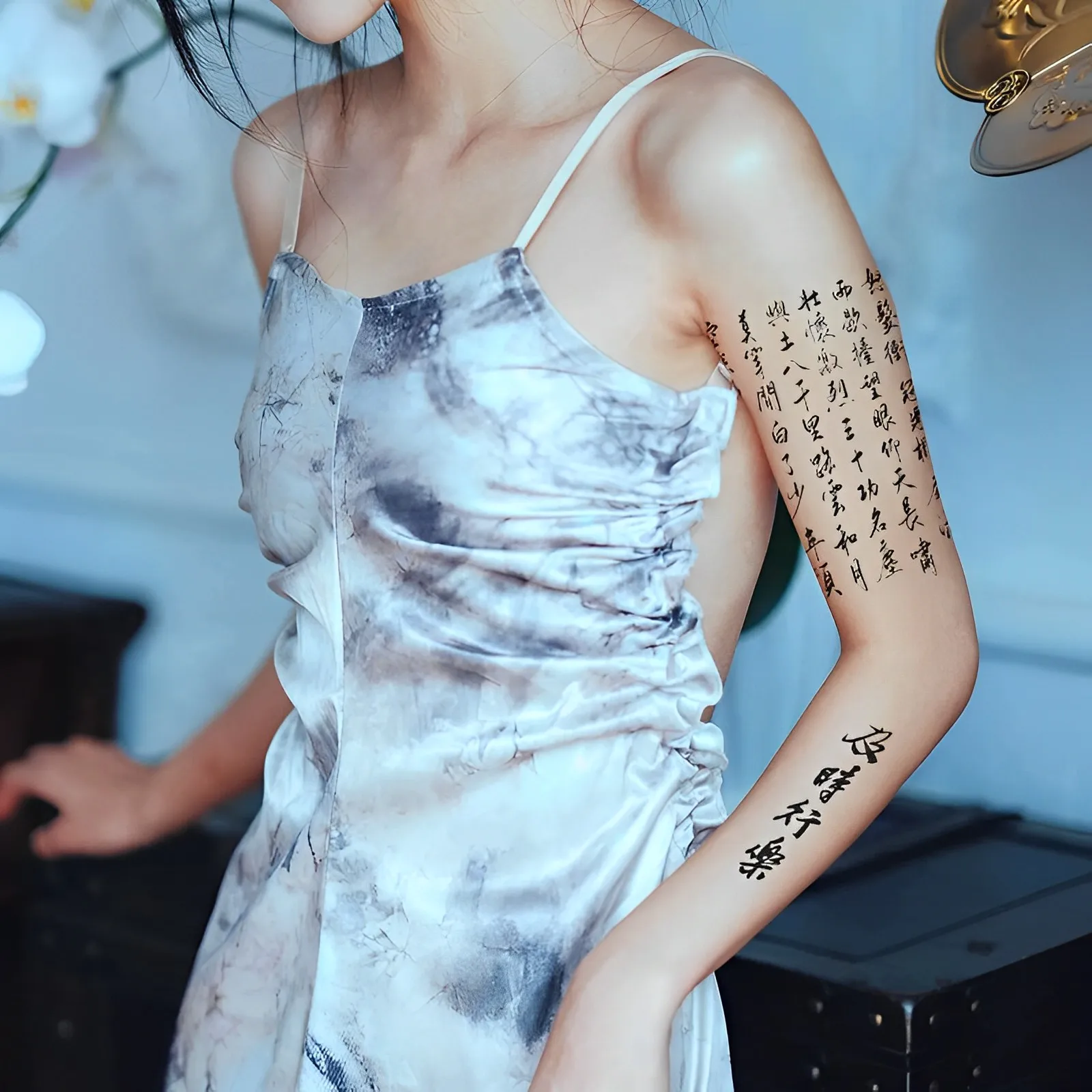 9 new Chinese style poetry arm tattoo stickers waterproof Herbal juice semi permanent tattoo sticker