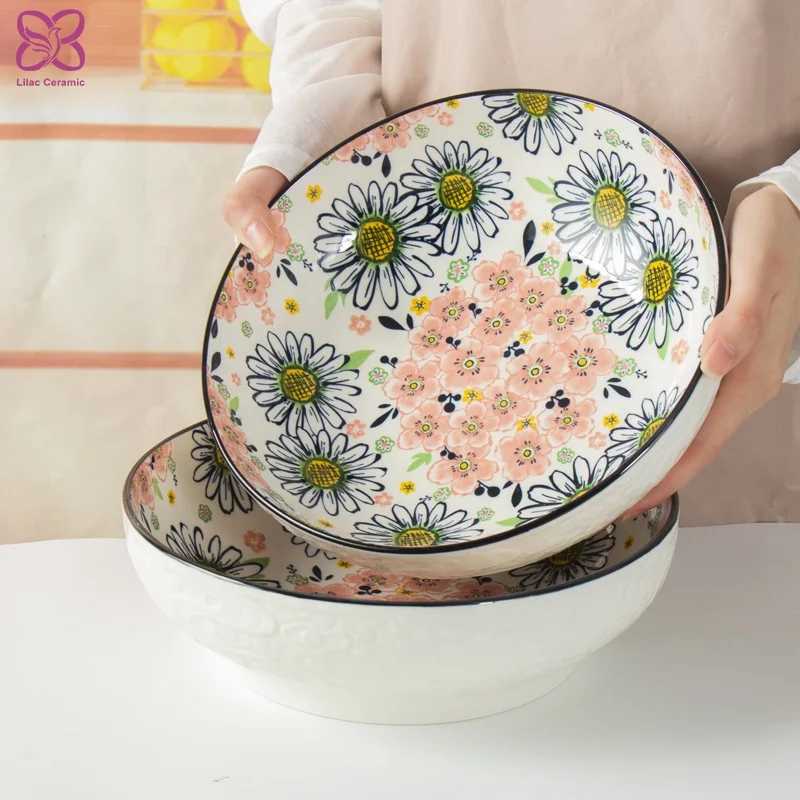 9inch Ceramic Big Soup Deep Bowl for Kitchen Direct Supplier Wholesale Ceramic Salad Mixing Bowls