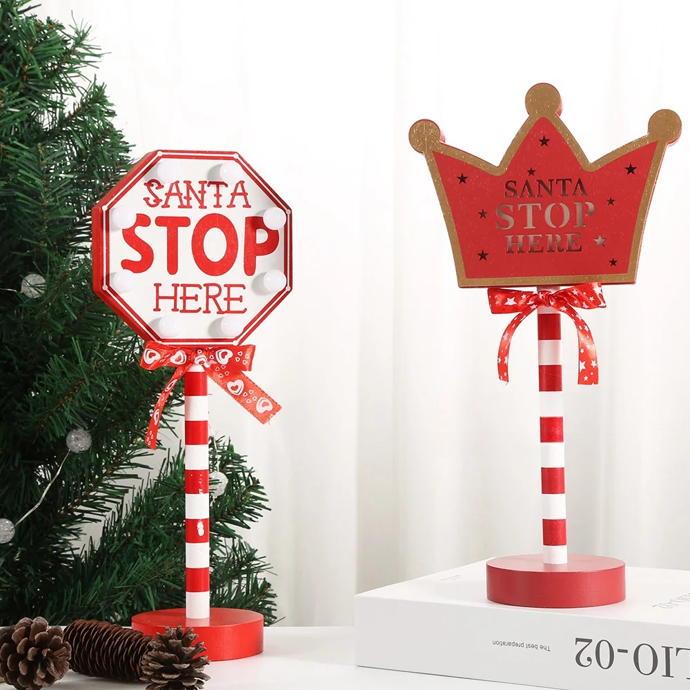 Santa Stop Here Sign Battery Operated Desktop Led Christmas Decorative Light for Xmas Ornaments