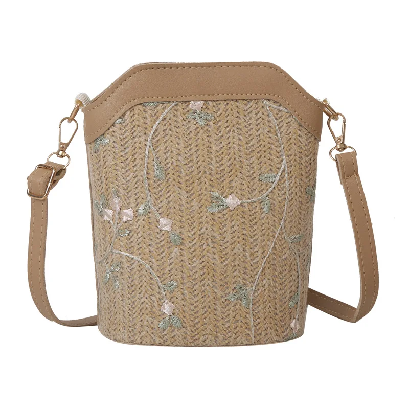 2024 Summer Fashion Handwoven Shoulder Crossbody Bag, Lace Straw Bucket Bag