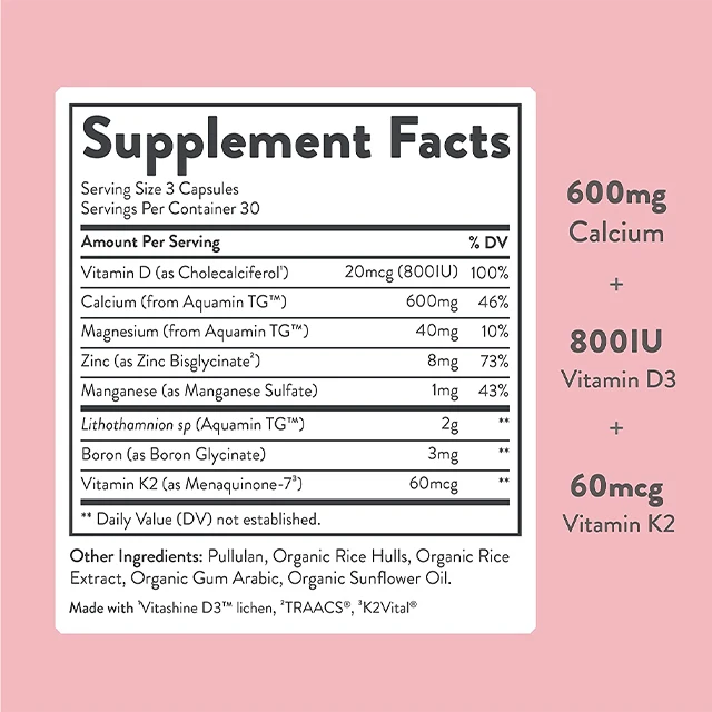 OEM Calcium Supplement Softgel Capsules Food with Vitamin K2 & D3 Magnesium Zinc for Bone Strength and Support
