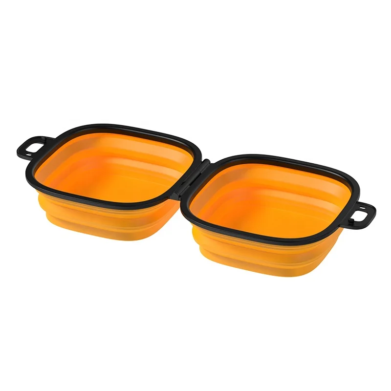 Manufacturer Portable Food Grade Silicone Collapsible 2 in 1 Double Pet Cat Dog Food Water Feeding Travel Bowls