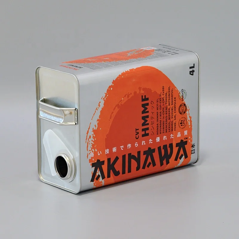 5W30 Customized 4L Motor Oil Can with Metal Squeeze Cap and Spout 4 Liters Square Tin Can Engine Oil Tank China Factory