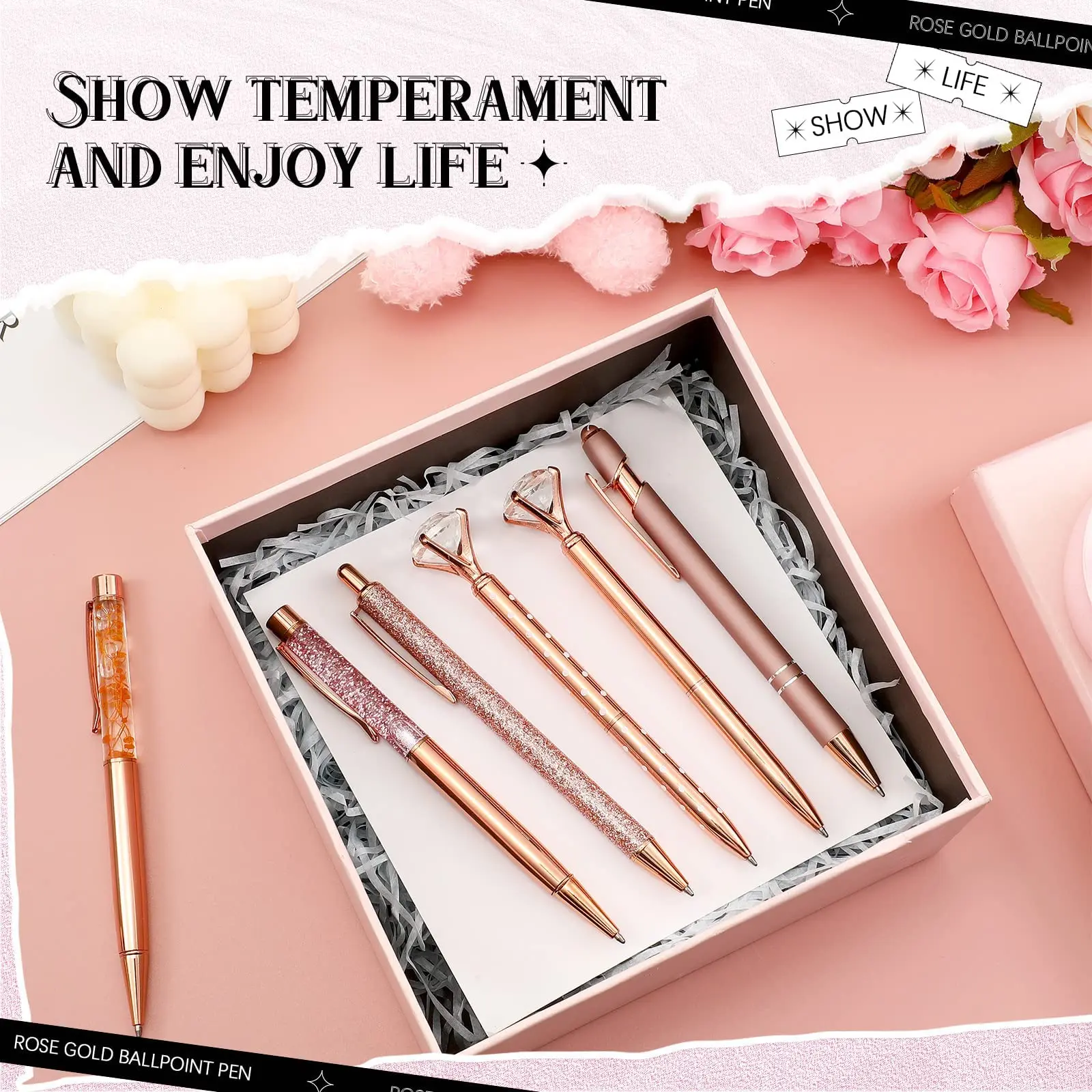 Rose gold 8PCS set custom metal ballpoint pens custom pens with custom logo stationery