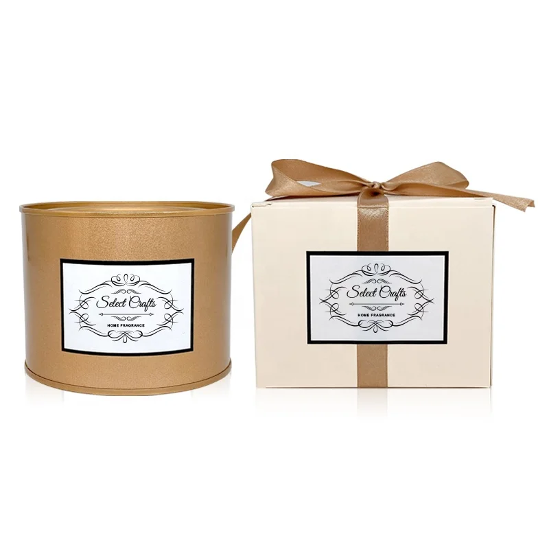 Wholesale Custom Handmade Ribbon Gift Box Luxury Dry Flower Crystal Infused Aroma Scented Tin Candles