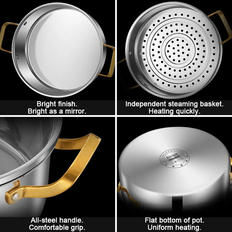 28/30/32/34cm Kitchenware Stackable Steamer Basket 316 Stainless Steel Cooking Pot Food Steamer Cooker Pot