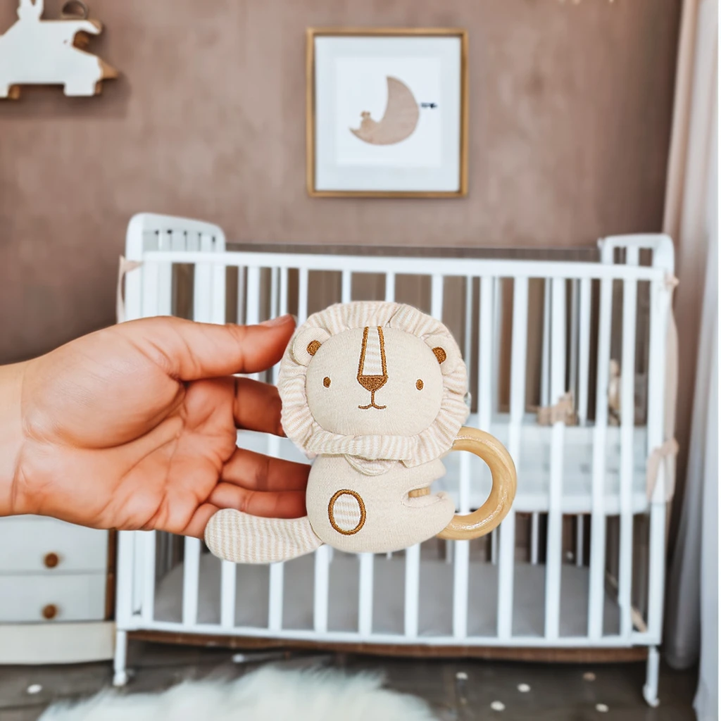 Newborn Baby Wooden Ringing Bell Baby Comfort Toy Rag Doll Rattle Set Early Educational Toy