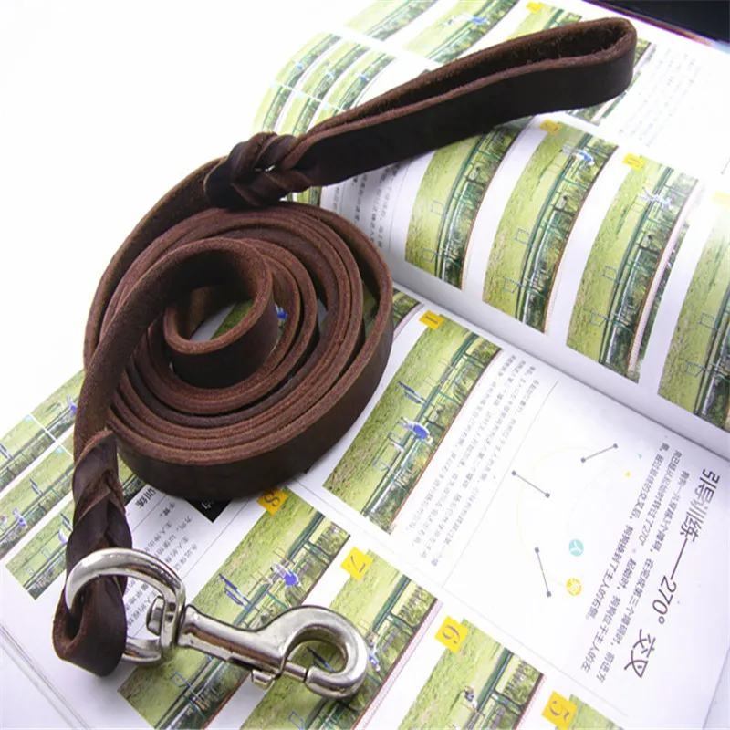 Walking Training Leads for German Shepherd 1.6cm width Braided Real Leather Dog Leash