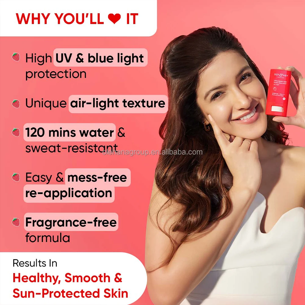 Private Label PA++++ UV Protection Sunblock cream Non-greasy Strawberry matte sun stick spf 50 Sunscreen