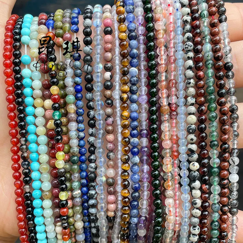 Wholesale 2mm 3mm Small Round Natural Stone Beads Amethyst Agate Crystal Beads For Bracelet Necklace Making