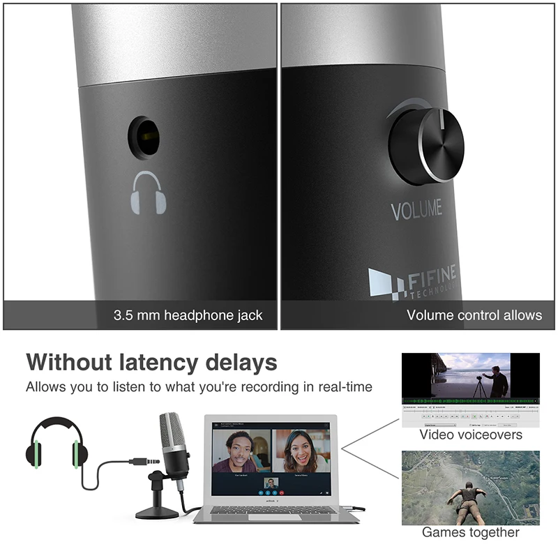 Fifine стиль ноутбук микрофон профессиональный конденсаторный USB для Windows Mac OS