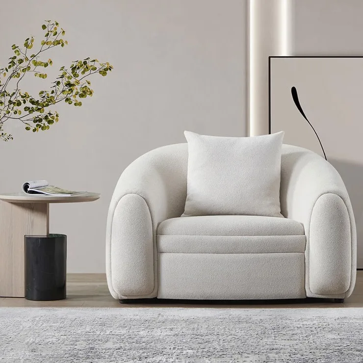 Luxury Fabric Single Sofa White Armchair Living Room Chair Lazy Design Sofa Set Furniture Hotel Home