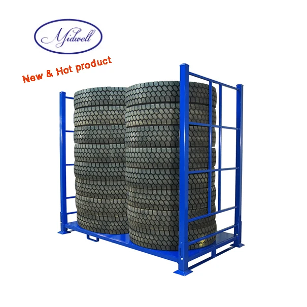 Hot sale Warehouse Storage Heavy Duty Portable Demountable Metal Stacking Pallet Foldable Car Steel Tire Racks