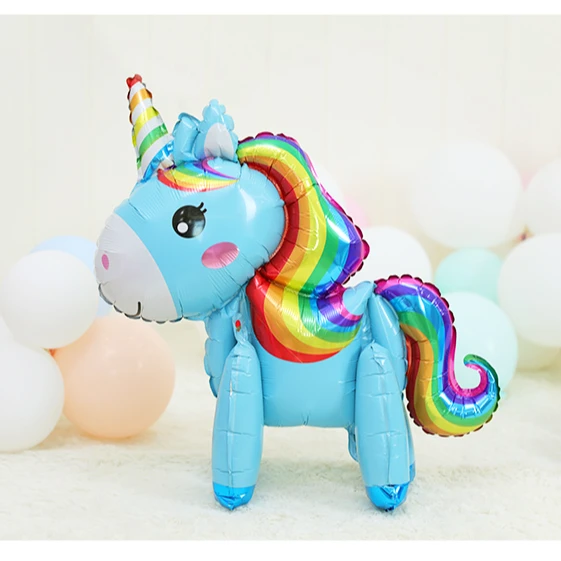 Wholesale Inflatable 3D Unicorn Balloons Shape Inflatable Custom OEM Party Globos Stand Unicorn Horse Aluminum Foil Balloons
