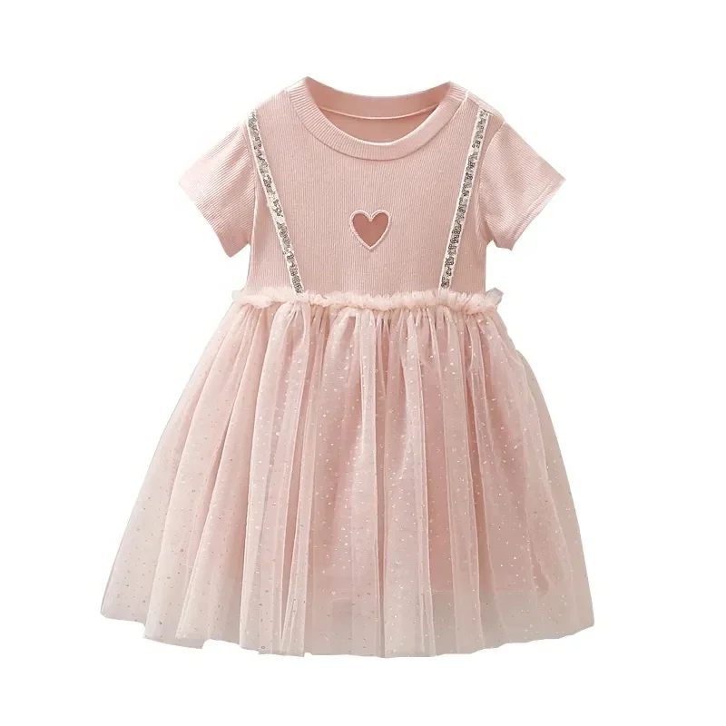 Children Girl Clothing Kids Clothes Plain Color Summer Sleeveless Little Girls Dress with Ruffle Bow
