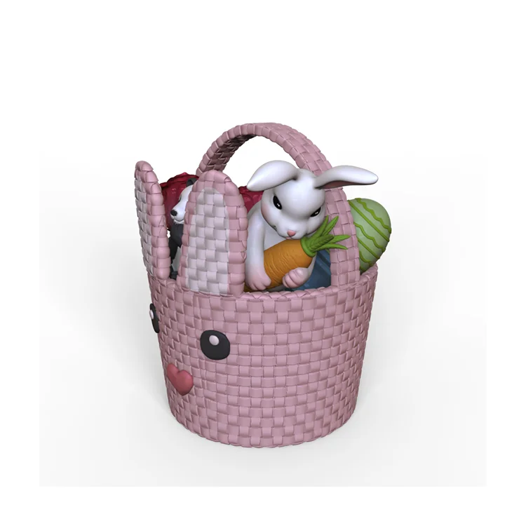 Hot Selling Professional Supply Easter Long Ear Rabbit Basket resin custom easter egg basket easter ornaments