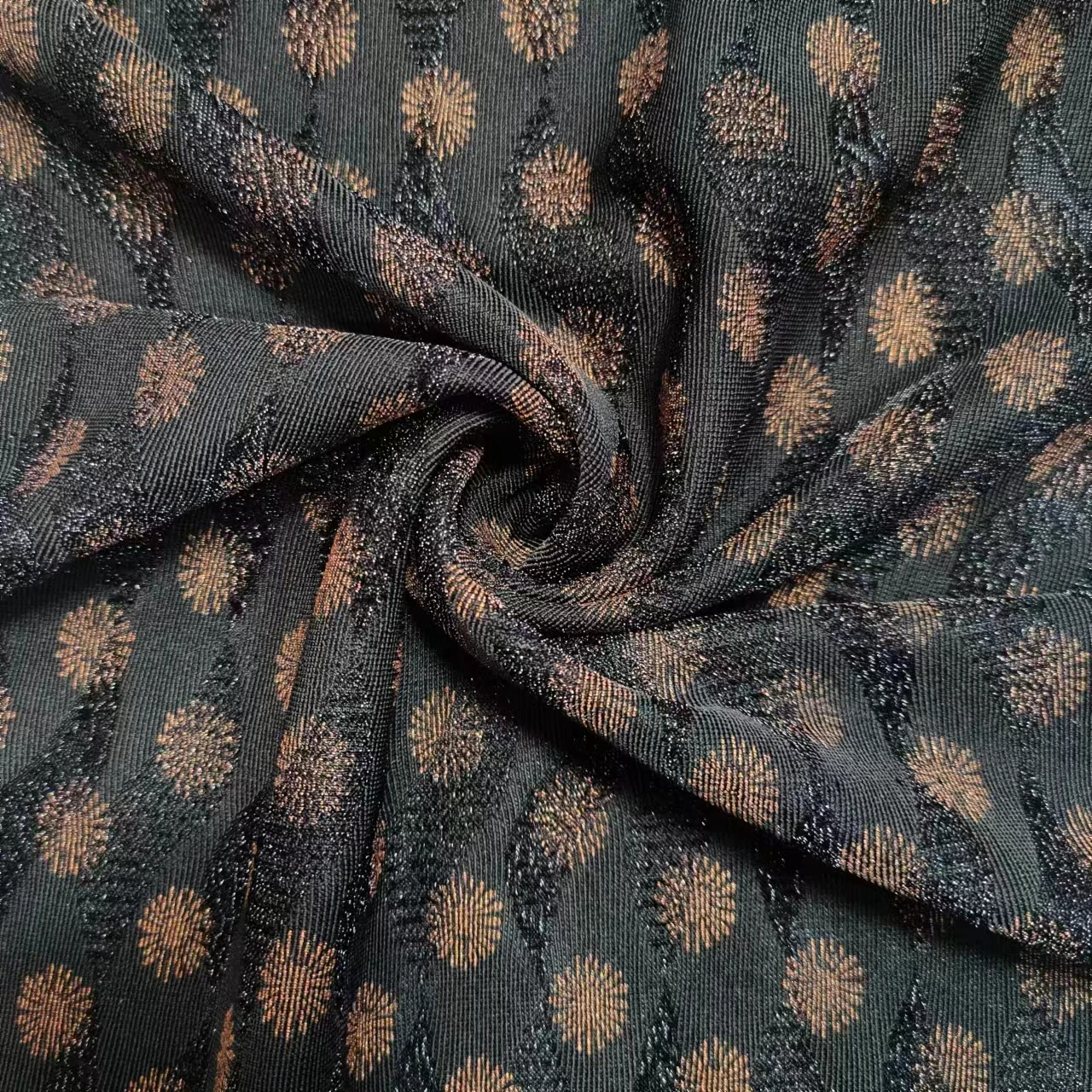 Hejin Wholesale Custom Polyester Plain Dyed Printed Knit Pearl Powder Knitted Black Yarn Lurex 3D Jacquard Fabric for Clothing