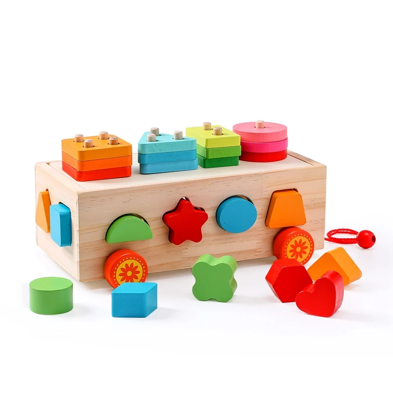Оптовая продажа обучающих игрушек из дерева красочная форма познавательная деревянная машина для