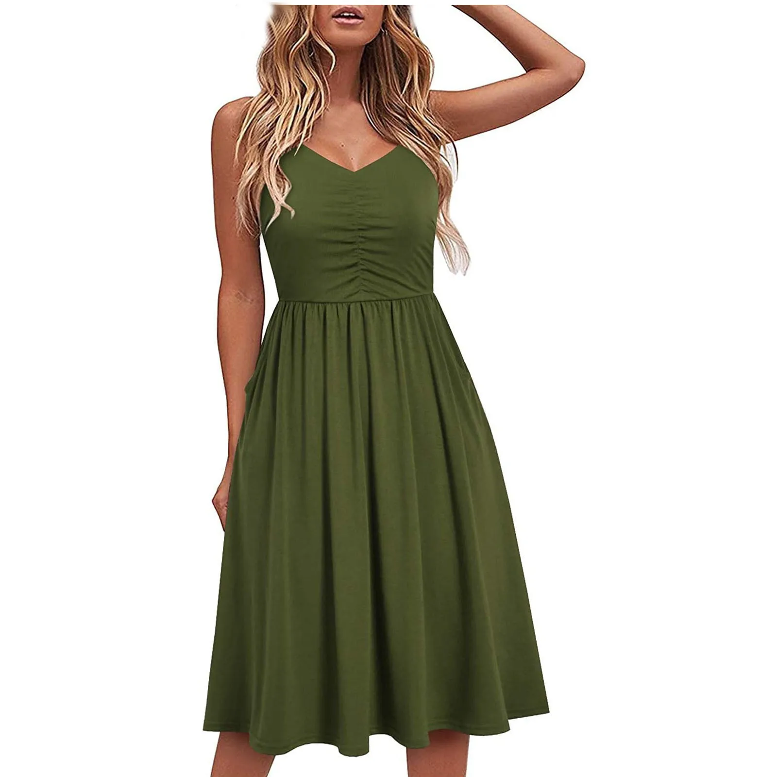 2022 New Arrivals Casual Dresses Ladies Halter Dress Summer Beach Dress With Pockets A Line Spaghetti Strap Women Sundresses
