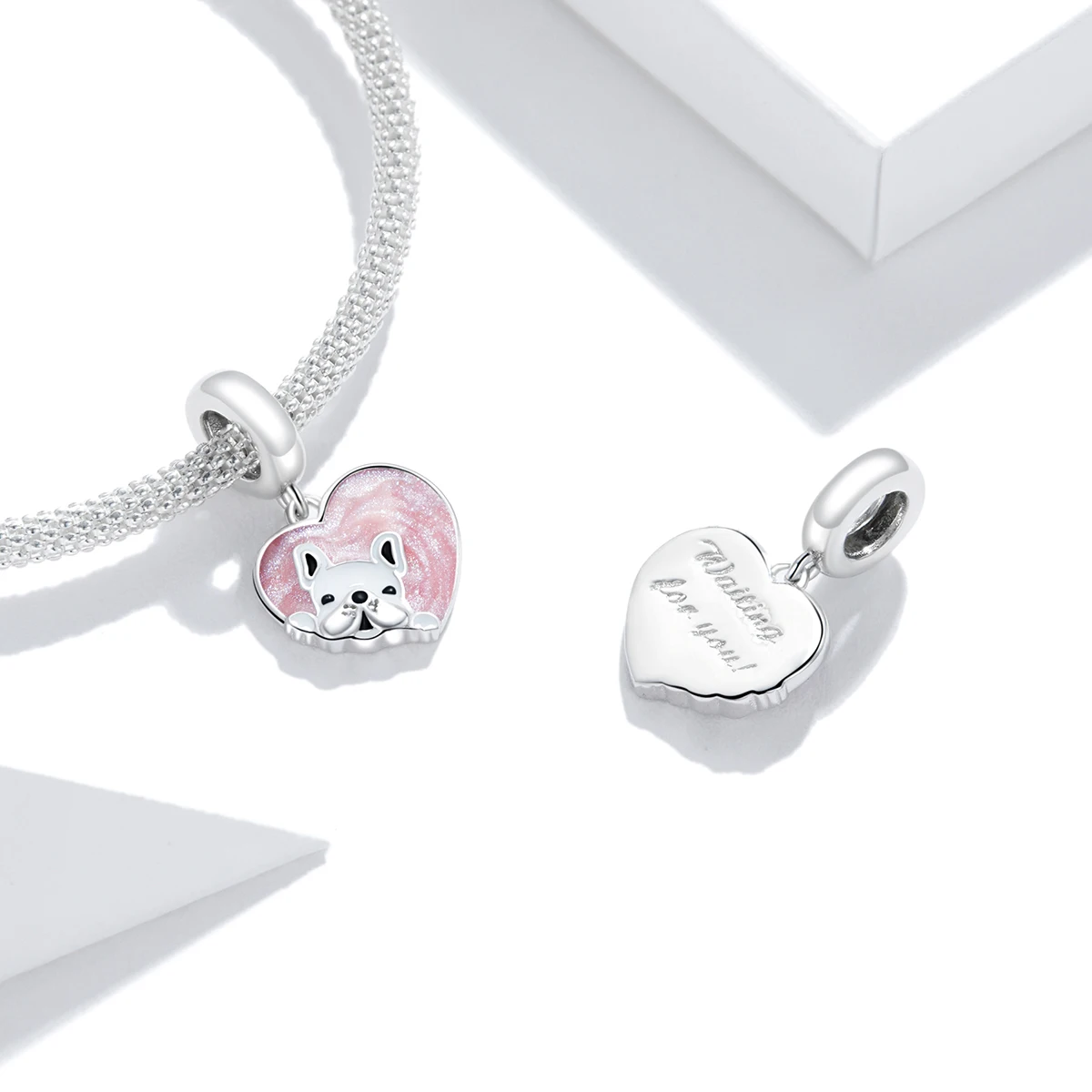 LEICARE Enamel Heart Cute Little Dog Dangle Charm Jewelry 925 Sterling Silver Lovely Animal Pendant Charm for Jewelry Making