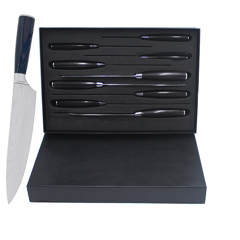 8 Pieces Handmade Forged Knife 8 Inch Damascus Steel Laser Pattern blade full tang forged handle chef and chopping knife