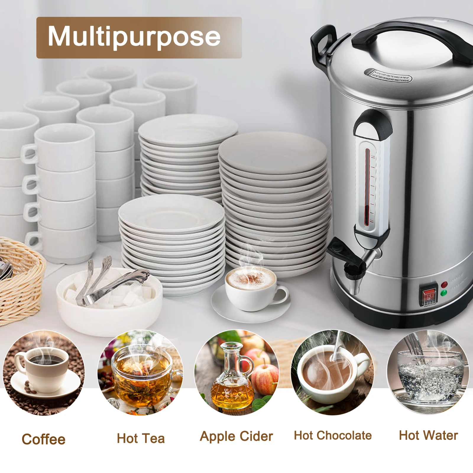 Deluxe 50 Cups stainless steel hot drink beverage dispenser milk tea 10L large coffee urn