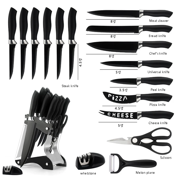 Factory direct sales New 17 Piece High Quality Carbon Stainless Steel non stick Knife Set with chef Sharpener scissors