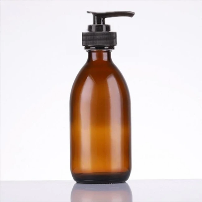 Wholesale 16 oz 500ml glass bottle with lotion pump safe bottle cleaner amber glass spray cleaning bottles for hand body wash