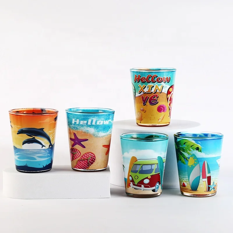 Wholesale 2 Oz Sublimation Transparent Shot Glass Brandy Whiskey Glass Cup Custom Full printing Shot Glasses
