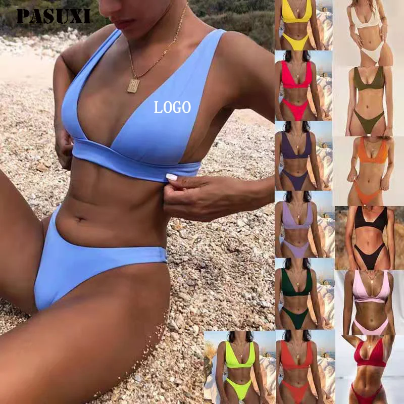 PASUXI Custom Bikinis Fabric Sexy Backless Swimsuit Women Bikini Set Swimwear Bandage Swimsuits for Women 2024