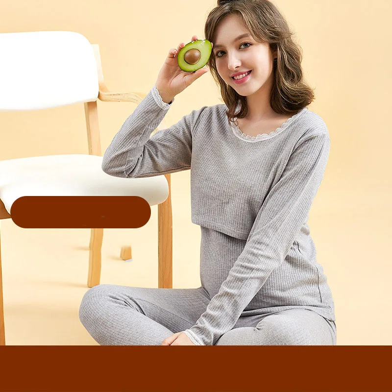 Новая Хлопковая пижама для кормления грудью брюки с длинными рукавами для беременных женщин костюм Одежда для беременных