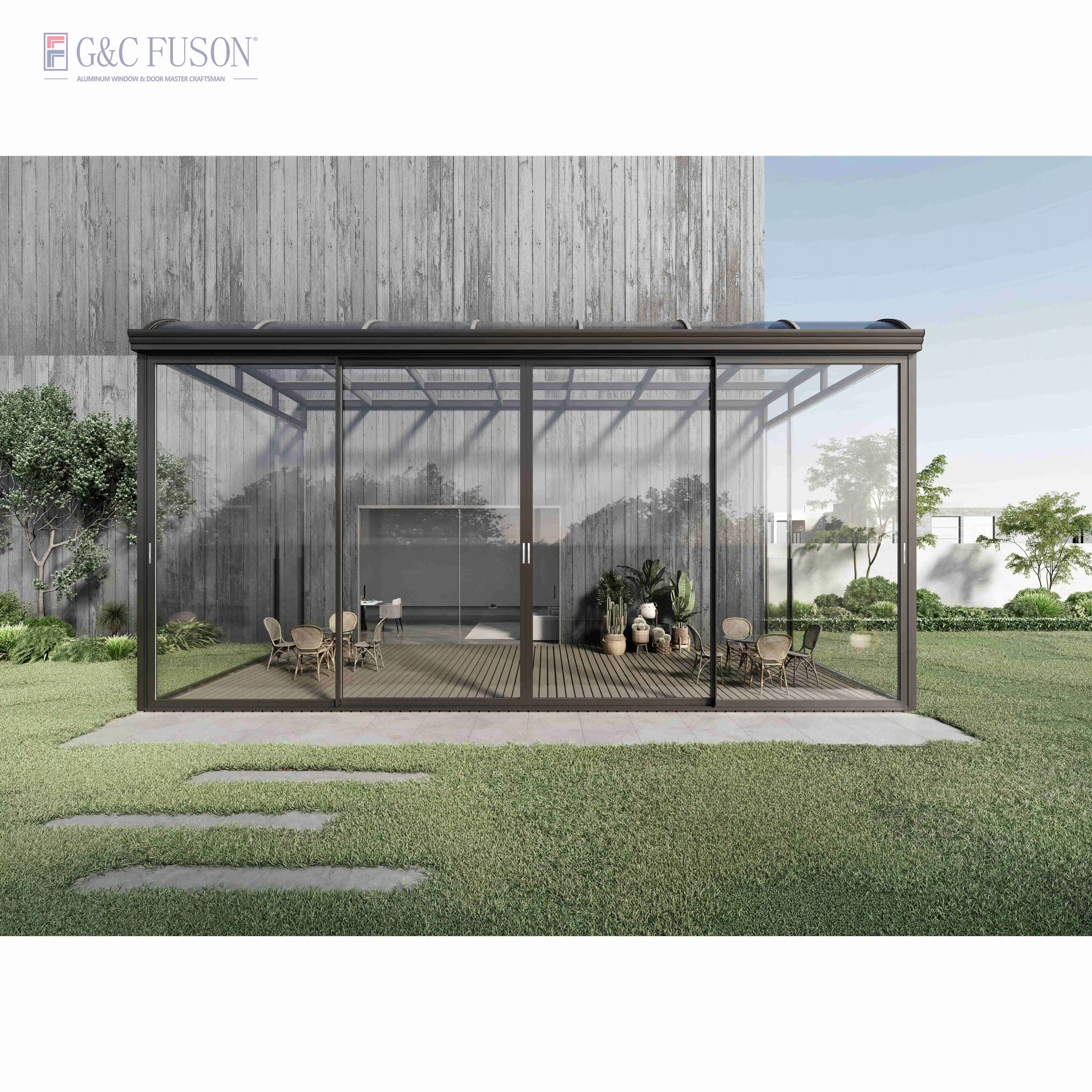 Fuson Hot Sales New Model Cottage Style Freestanding Outdoor Gazebo Waterproof And Wind Tempered Sun Room Glass House