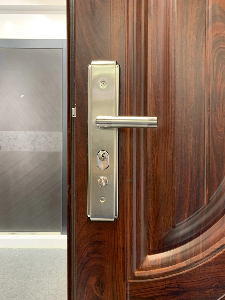
Luxury Steel Doors Exterior Brown Wood Grain Classical Indian House Main Gate Designs 