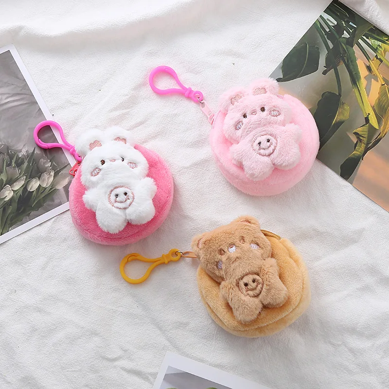 Creative Animal Bear Rabbit Panda Plush Coin Purse Keychain Cartoon Pendant Funny Mini Headphones lipstick Headphone Storage Bag