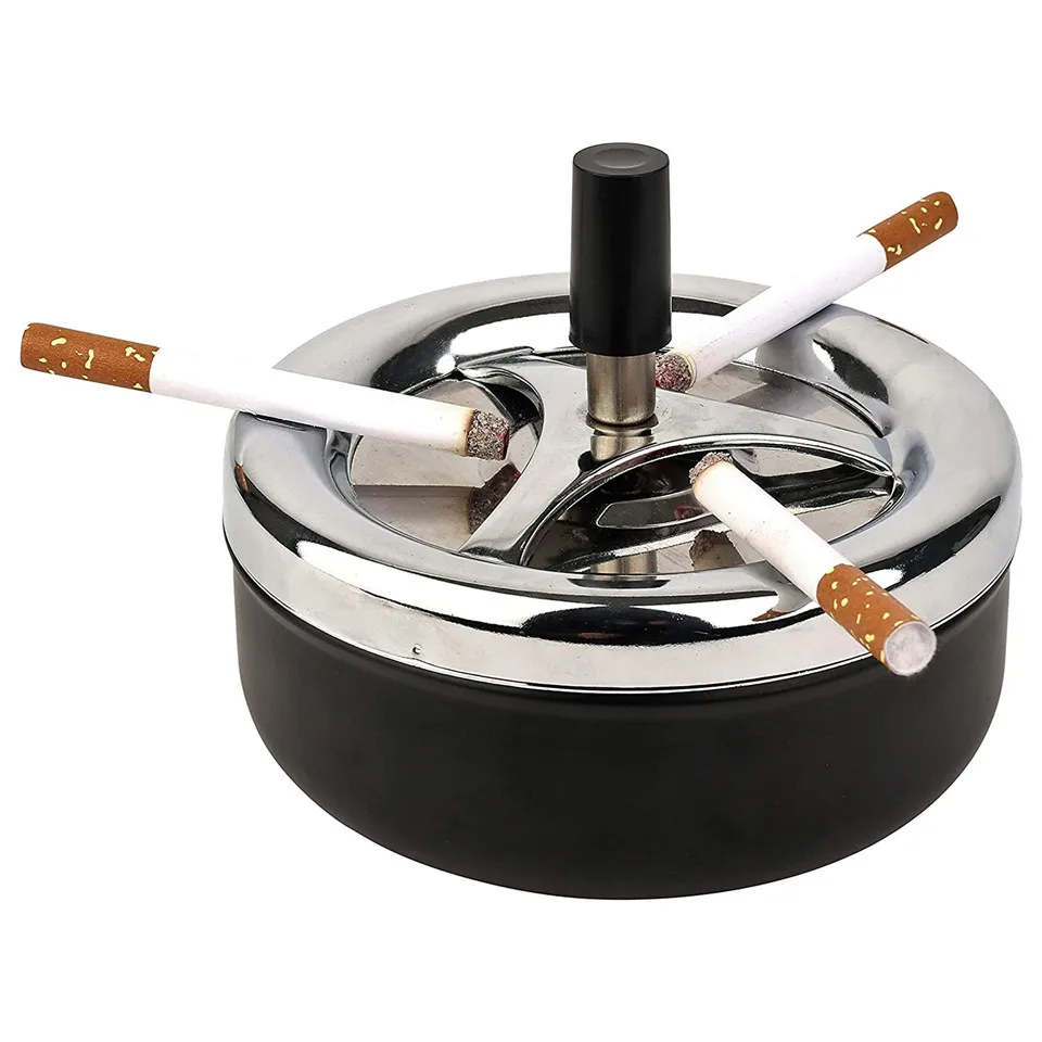 Stainless Steel Smokeless Ashtray Round Push Down Cigarette Ashtray with Spinning Tray